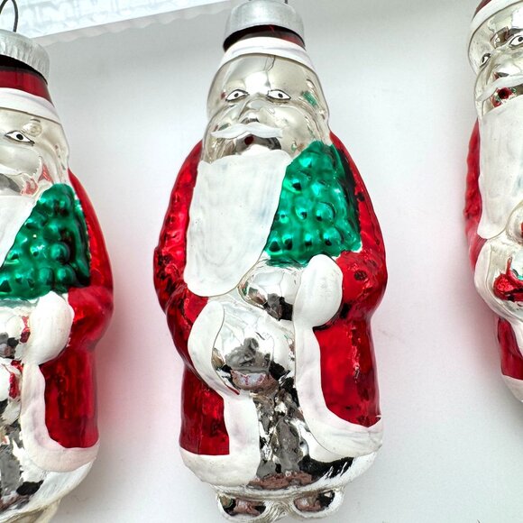 Bradford Novelty Christmas Trimmeries Hand Decorated Glass Santa Ornaments 4-Pac - Picture 9 of 11